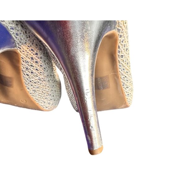 Lauren Lorraine Size 10 Elegant Pumps Glitter Lace Peep-Toe Heels Champagne - Picture 6 of 11